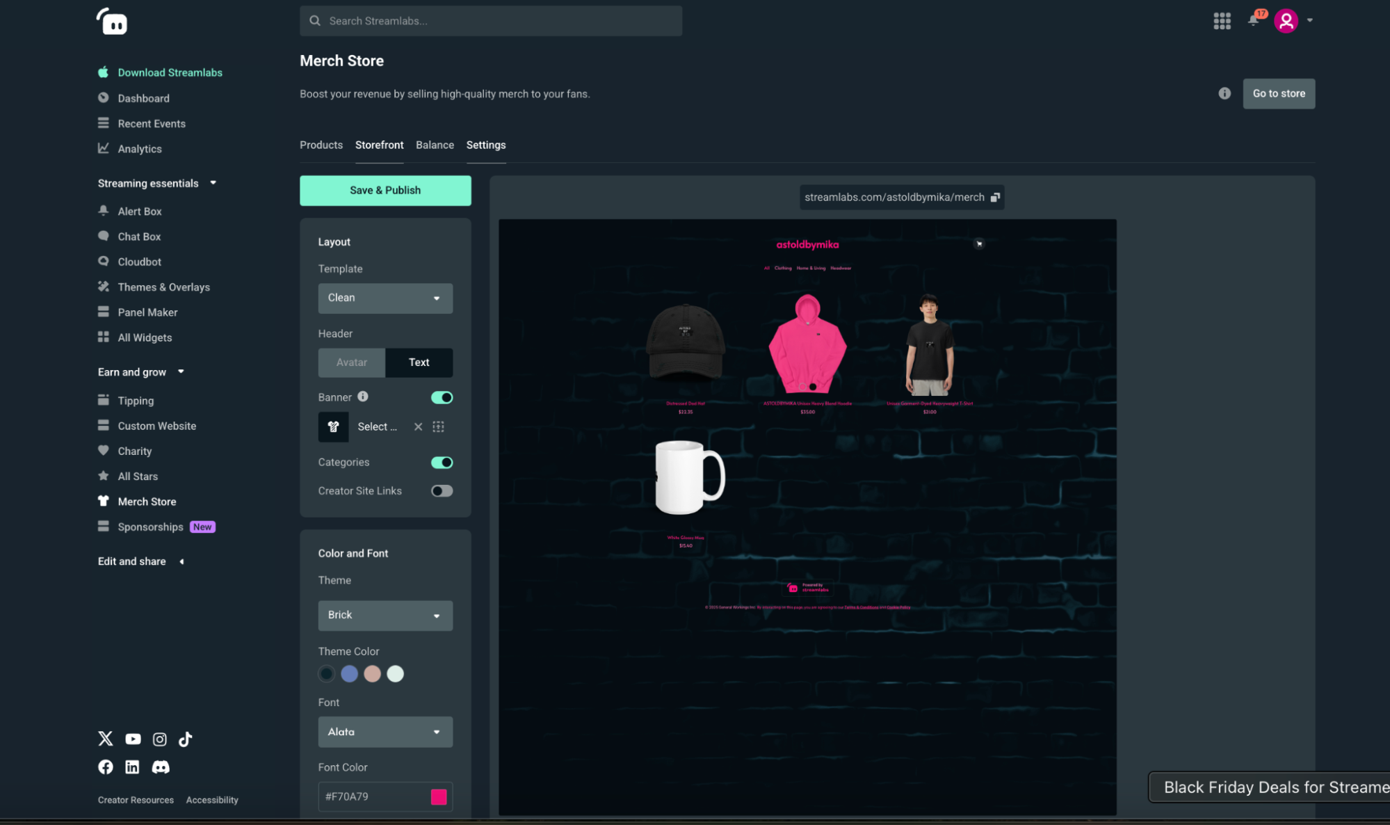 streamlabs dashboard storefront tab